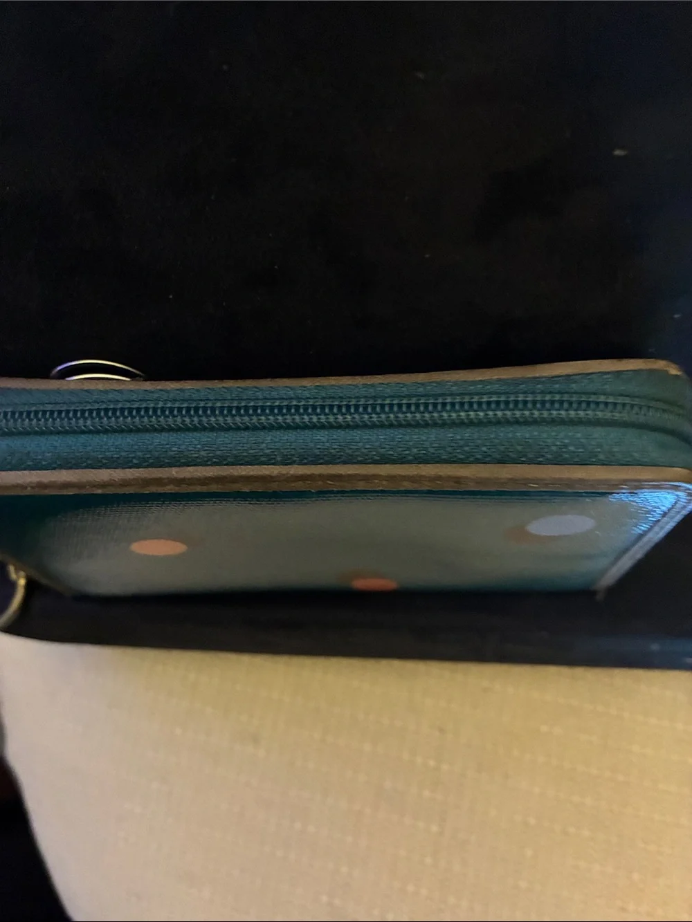 Fossil Teal Polka Dot Wristlet Wallet with Key Ring-Coated Canvas